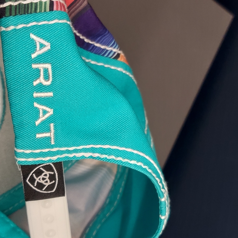 Ariat serape stripe turquoise baseball Hat style cap Blue Green Red Aztec Skater - Picture 5 of 7